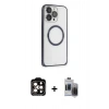MARSİLYAN™- iPhone 15 Pro Max Kılıf Ahenk Işık Serisi - Siyah Vanessa Magic Hayalet Cam + PVD Metal Kamera Lens - TU