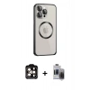 MARSİLYAN™- iPhone 15 Pro Max Kılıf Ahenk Işık Serisi - Siyah Vanessa Magic Hayalet Cam + PVD Metal Kamera Lens - TU