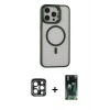 MARSİLYAN™- iPhone 15 Pro Max Kılıf Ahenk Klasik Özel Seri - Şeffaf 360 Full Body Arka Koruyucu + Lacivert PVD Metal Kamera Lens