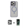 MARSİLYAN™- iPhone 15 Pro Max Kılıf Ahenk Klasik Özel Seri - Şeffaf 360 Full Body Arka Koruyucu + Lacivert PVD Metal Kamera Lens