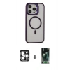 MARSİLYAN™- iPhone 15 Pro Max Kılıf Ahenk Klasik Özel Seri - Şeffaf 360 Full Body Arka Koruyucu + PVD Metal Kamera Lens - GS