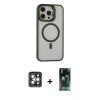 MARSİLYAN™- iPhone 15 Pro Max Kılıf Ahenk Klasik Özel Seri - Şeffaf 360 Full Body Arka Koruyucu + PVD Metal Kamera Lens - GI