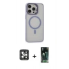 MARSİLYAN™- iPhone 15 Pro Max Kılıf Ahenk Klasik Özel Seri - Şeffaf 360 Full Body Arka Koruyucu + PVD Metal Kamera Lens - GI