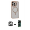 MARSİLYAN™- iPhone 15 Pro Max Kılıf Ahenk Klasik Özel Seri - Şeffaf 360 Full Body Arka Koruyucu + PVD Metal Kamera Lens - GI