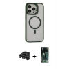 MARSİLYAN™- iPhone 15 Pro Max Kılıf Ahenk Klasik Özel Seri - Şeffaf 360 Full Body Arka Koruyucu + Raze Metal Kamera Lens - TMGI