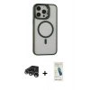 MARSİLYAN™- iPhone 15 Pro Max Kılıf Ahenk Klasik Özel Seri - Şeffaf Pasifik Cam Ekran Koruyucu + Raze Metal Kamera Lens - GS