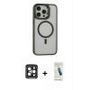 MARSİLYAN™- iPhone 15 Pro Max Kılıf Ahenk Klasik Özel Seri - Şeffaf Pasifik Cam Ekran Koruyucu + PVD Metal Kamera Lens - SH