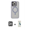 MARSİLYAN™- iPhone 15 Pro Max Kılıf Ahenk Klasik Özel Seri - Şeffaf Pasifik Cam Ekran Koruyucu + PVD Metal Kamera Lens - SH