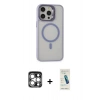 MARSİLYAN™- iPhone 15 Pro Max Kılıf Ahenk Klasik Özel Seri - Şeffaf Pasifik Cam Ekran Koruyucu + PVD Metal Kamera Lens - GS