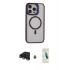 MARSİLYAN™- iPhone 15 Pro Max Kılıf Ahenk Klasik Özel Seri - Şeffaf Pasifik Cam Ekran Koruyucu + Siyah Raze Metal Kamera Lens