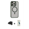 MARSİLYAN™- iPhone 15 Pro Max Kılıf Ahenk Klasik Özel Seri - Şeffaf Pasifik Cam Ekran Koruyucu + Siyah Raze Metal Kamera Lens