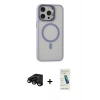 MARSİLYAN™- iPhone 15 Pro Max Kılıf Ahenk Klasik Özel Seri - Şeffaf Pasifik Cam Ekran Koruyucu + Siyah Raze Metal Kamera Lens