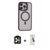 MARSİLYAN™- iPhone 15 Pro Max Kılıf Ahenk Klasik Özel Seri - Şeffaf Pasifik Cam Ekran Koruyucu + PVD Metal Kamera Lens - TU