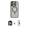 MARSİLYAN™- iPhone 15 Pro Max Kılıf Ahenk Klasik Özel Seri - Şeffaf Pasifik Cam Ekran Koruyucu + PVD Metal Kamera Lens - TU