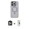 MARSİLYAN™- iPhone 15 Pro Max Kılıf Ahenk Klasik Özel Seri - Şeffaf Pasifik Cam Ekran Koruyucu + PVD Metal Kamera Lens - TU
