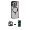 MARSİLYAN™- iPhone 15 Pro Max Kılıf Ahenk Klasik Özel Seri - Siyah 360 Mat Full Body Arka Koruyucu + PVD Metal Kamera Lens - SH