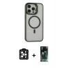 MARSİLYAN™- iPhone 15 Pro Max Kılıf Ahenk Klasik Özel Seri - Siyah 360 Mat Full Body Arka Koruyucu + PVD Metal Kamera Lens - TU
