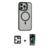 MARSİLYAN™- iPhone 15 Pro Max Kılıf Ahenk Klasik Özel Seri - Siyah 360 Mat Full Body Arka Koruyucu + PVD Metal Kamera Lens - GS