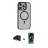 MARSİLYAN™- iPhone 15 Pro Max Kılıf Ahenk Klasik Özel Seri - Siyah 360 Mat Full Body Arka Koruyucu + Raze Metal Kamera Lens - LT