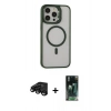 MARSİLYAN™- iPhone 15 Pro Max Kılıf Ahenk Klasik Özel Seri - Siyah 360 Mat Full Body Arka Koruyucu + Raze Metal Kamera Lens - SH