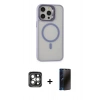 MARSİLYAN™- iPhone 15 Pro Max Kılıf Ahenk Klasik Özel Seri - Siyah 3D Antistatik Hayalet Cam Ekran Koruyucu + PVD Metal Kamera Lens - GI
