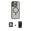 MARSİLYAN™- iPhone 15 Pro Max Kılıf Ahenk Klasik Özel Seri - Siyah 3D Antistatik Hayalet Cam Ekran Koruyucu + PVD Metal Kamera Lens - GI