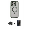 MARSİLYAN™- iPhone 15 Pro Max Kılıf Ahenk Klasik Özel Seri - Siyah 3D Antistatik Hayalet Cam Ekran Koruyucu + Raze Metal Kamera Lens - TMGI