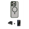 MARSİLYAN™- iPhone 15 Pro Max Kılıf Ahenk Klasik Özel Seri - Siyah 3D Antistatik Hayalet Cam Ekran Koruyucu + Raze Metal Kamera Lens - GS