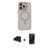 MARSİLYAN™- iPhone 15 Pro Max Kılıf Ahenk Klasik Özel Seri - Siyah 3D Antistatik Hayalet Cam Ekran Koruyucu + Raze Metal Kamera Lens - SH