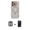 MARSİLYAN™- iPhone 15 Pro Max Kılıf Ahenk Klasik Özel Seri - Siyah 3D Antistatik Hayalet Cam Ekran Koruyucu + PVD Metal Kamera Lens - LT