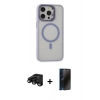 MARSİLYAN™- iPhone 15 Pro Max Kılıf Ahenk Klasik Özel Seri - Siyah 3D Antistatik Hayalet Cam Ekran Koruyucu + Raze Metal Kamera Lens - SH
