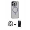 MARSİLYAN™- iPhone 15 Pro Max Kılıf Ahenk Klasik Özel Seri - Siyah 3D Antistatik Hayalet Cam Ekran Koruyucu + PVD Metal Kamera Lens - GS