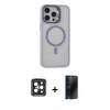 MARSİLYAN™- iPhone 15 Pro Max Kılıf Ahenk Klasik Özel Seri - Siyah 3D Antistatik Hayalet Cam Ekran Koruyucu + PVD Metal Kamera Lens - SH