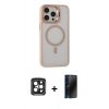 MARSİLYAN™- iPhone 15 Pro Max Kılıf Ahenk Klasik Özel Seri - Siyah 3D Antistatik Hayalet Cam Ekran Koruyucu + PVD Metal Kamera Lens - SH