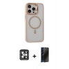 MARSİLYAN™- iPhone 15 Pro Max Kılıf Ahenk Klasik Özel Seri - Siyah 3D Antistatik Hayalet Cam Ekran Koruyucu + PVD Metal Kamera Lens - GI