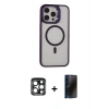 MARSİLYAN™- iPhone 15 Pro Max Kılıf Ahenk Klasik Özel Seri - Siyah 3D Antistatik Hayalet Cam Ekran Koruyucu + PVD Metal Kamera Lens - LT