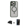 MARSİLYAN™- iPhone 15 Pro Max Kılıf Ahenk Klasik Özel Seri - Siyah 3D Antistatik Hayalet Cam Ekran Koruyucu + Raze Metal Kamera Lens - SH