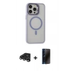 MARSİLYAN™- iPhone 15 Pro Max Kılıf Ahenk Klasik Özel Seri - Siyah 3D Antistatik Hayalet Cam Ekran Koruyucu + Raze Metal Kamera Lens - TMGI