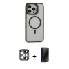 MARSİLYAN™- iPhone 15 Pro Max Kılıf Ahenk Klasik Özel Seri - Siyah 3D Antistatik Hayalet Cam Ekran Koruyucu + PVD Metal Kamera Lens - GS