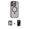 MARSİLYAN™- iPhone 15 Pro Max Kılıf Ahenk Klasik Özel Seri - Siyah 3D Antistatik Hayalet Cam Ekran Koruyucu + PVD Metal Kamera Lens - GS