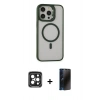 MARSİLYAN™- iPhone 15 Pro Max Kılıf Ahenk Klasik Özel Seri - Siyah 3D Antistatik Hayalet Cam Ekran Koruyucu + PVD Metal Kamera Lens - SH