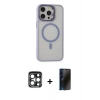 MARSİLYAN™- iPhone 15 Pro Max Kılıf Ahenk Klasik Özel Seri - Siyah 3D Antistatik Hayalet Cam Ekran Koruyucu + PVD Metal Kamera Lens - LT