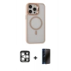 MARSİLYAN™- iPhone 15 Pro Max Kılıf Ahenk Klasik Özel Seri - Siyah 3D Antistatik Hayalet Cam Ekran Koruyucu + PVD Metal Kamera Lens - GS