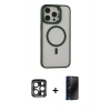 MARSİLYAN™- iPhone 15 Pro Max Kılıf Ahenk Klasik Özel Seri - Siyah 3D Antistatik Hayalet Cam Ekran Koruyucu + PVD Metal Kamera Lens - LT
