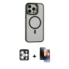 MARSİLYAN™- iPhone 15 Pro Max Kılıf Ahenk Klasik Özel Seri - Siyah 3D Antistatik Mat Seramik Nano Ekran Koruyucu + PVD Metal Kamera Lens - GS