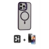 MARSİLYAN™- iPhone 15 Pro Max Kılıf Ahenk Klasik Özel Seri - Siyah 3D Antistatik Mat Seramik Nano Ekran Koruyucu + PVD Metal Kamera Lens - SH