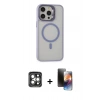 MARSİLYAN™- iPhone 15 Pro Max Kılıf Ahenk Klasik Özel Seri - Siyah 3D Antistatik Mat Seramik Nano Ekran Koruyucu + PVD Metal Kamera Lens - GI