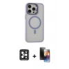 MARSİLYAN™- iPhone 15 Pro Max Kılıf Ahenk Klasik Özel Seri - Siyah 3D Antistatik Mat Seramik Nano Ekran Koruyucu + PVD Metal Kamera Lens - SH