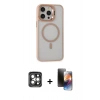 MARSİLYAN™- iPhone 15 Pro Max Kılıf Ahenk Klasik Özel Seri - Siyah 3D Antistatik Mat Seramik Nano Ekran Koruyucu + PVD Metal Kamera Lens - GI