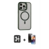 MARSİLYAN™- iPhone 15 Pro Max Kılıf Ahenk Klasik Özel Seri - Siyah 3D Antistatik Mat Seramik Nano Ekran Koruyucu + PVD Metal Kamera Lens - GI